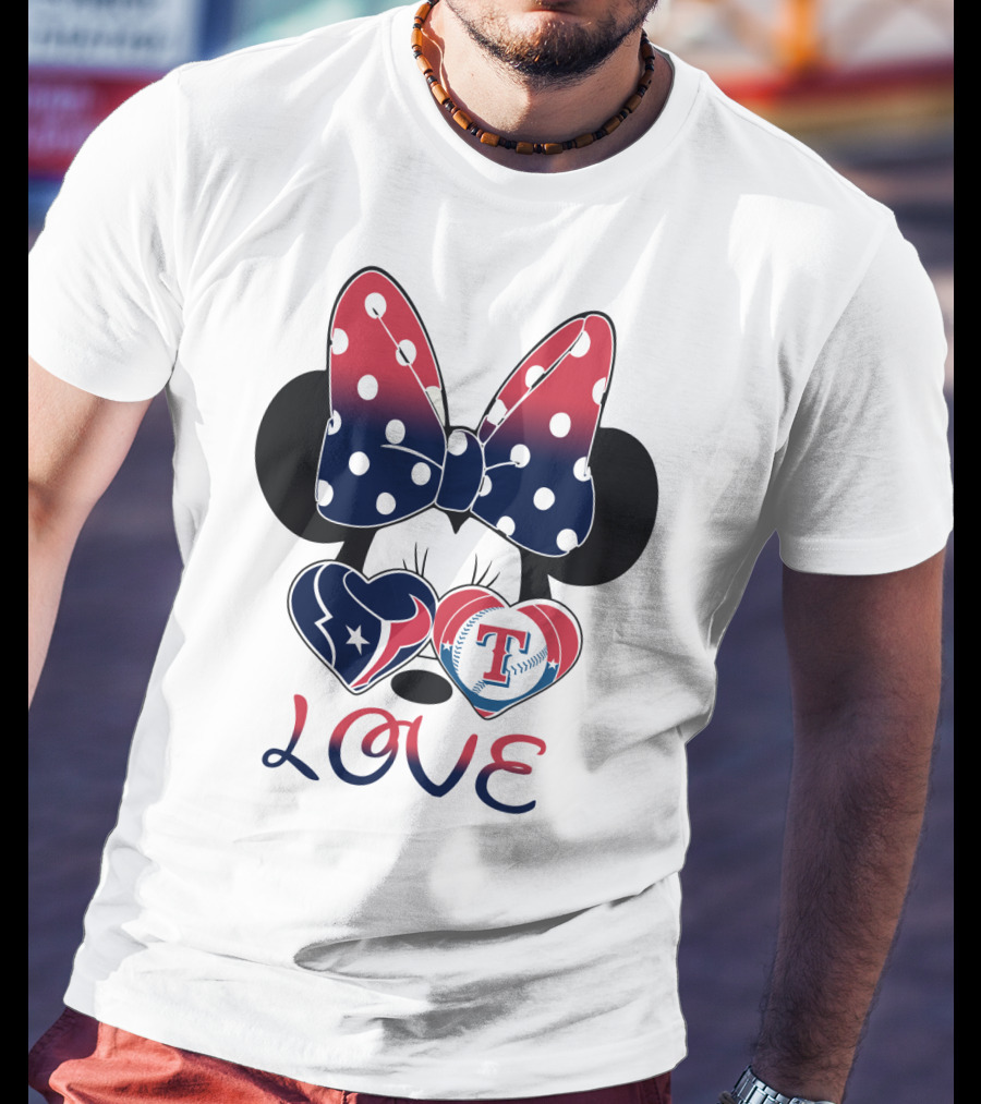 Minnie Bow Love Texans Rangers Hearts T-Shirt