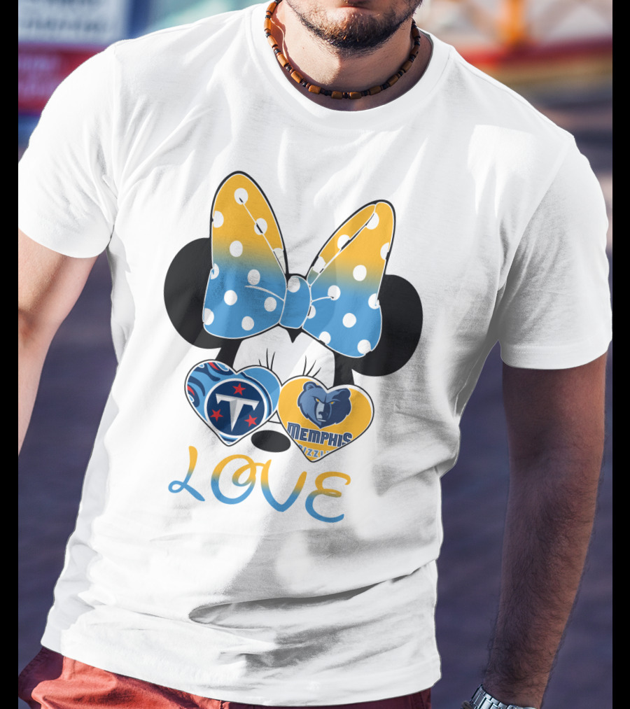 Love Tennessee Titans Memphis Grizzlies Minnie Bow Hearts T-Shirt