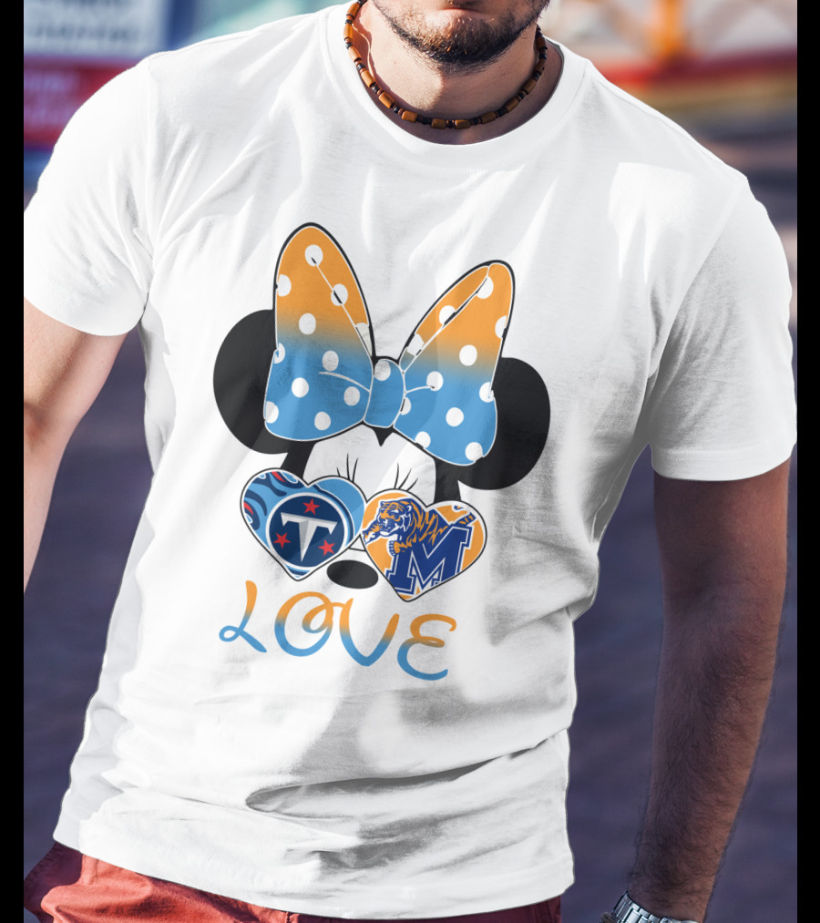 Tennessee Titans Memphis Tigers Love Bow Hearts T-Shirt