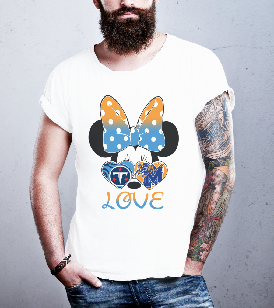 Tennessee Titans Memphis Tigers Love Bow Hearts T-Shirt