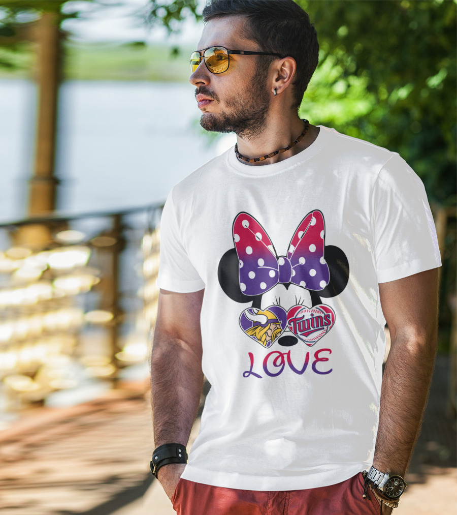 Minnie Mouse Love Vikings Twins Bow Hearts T-Shirt