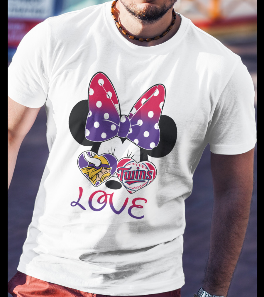 Minnie Mouse Love Vikings Twins Bow Hearts T-Shirt