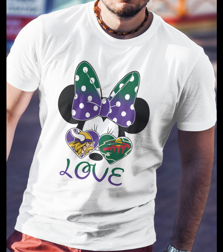 Minnesota Vikings Minnesota Wild Love Mickey Mouse Bow T-Shirt