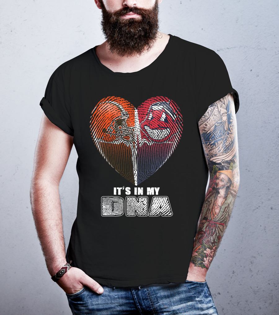 It's In My Dna Cleveland Browns And Indians Heart Fingerprint T-Shirt