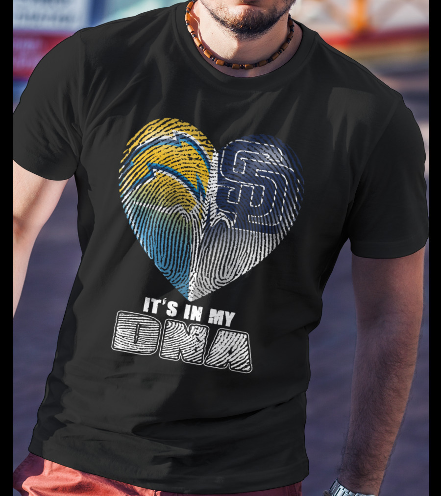 It's In My Dna Chargers Padres Heart Fingerprint T-Shirt