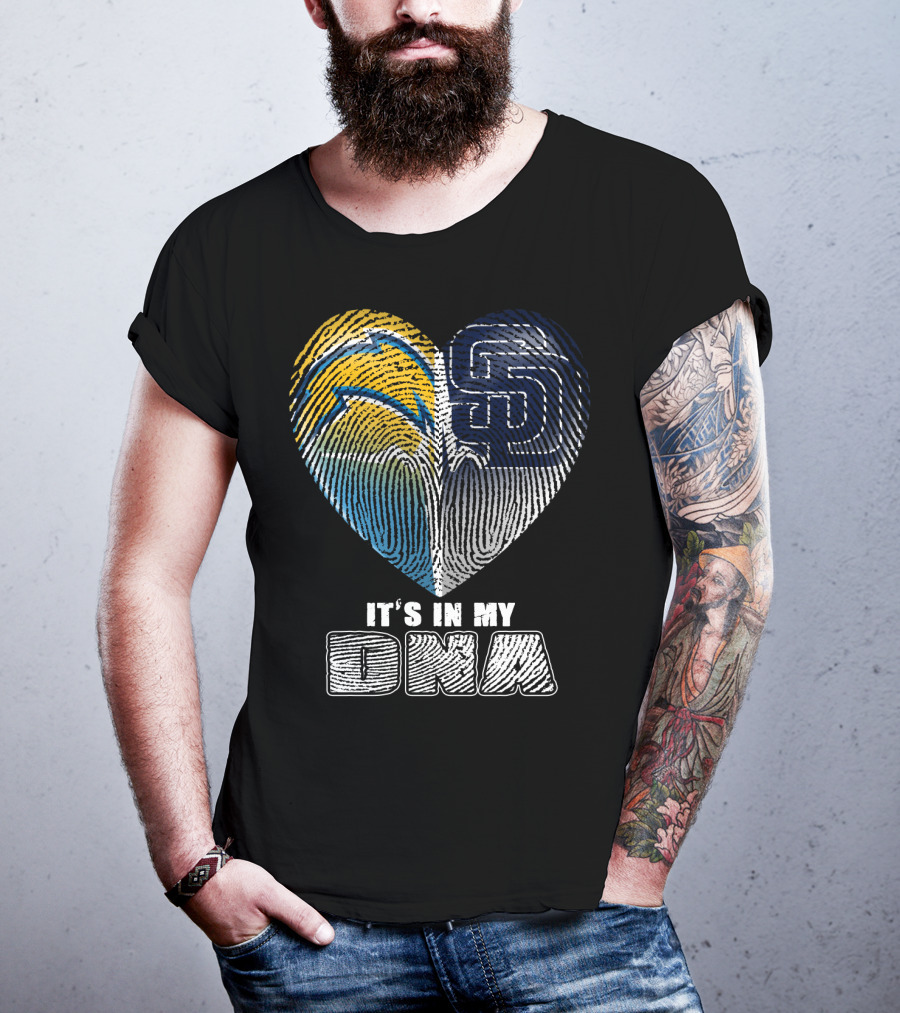 It's In My Dna Chargers Padres Heart Fingerprint T-Shirt