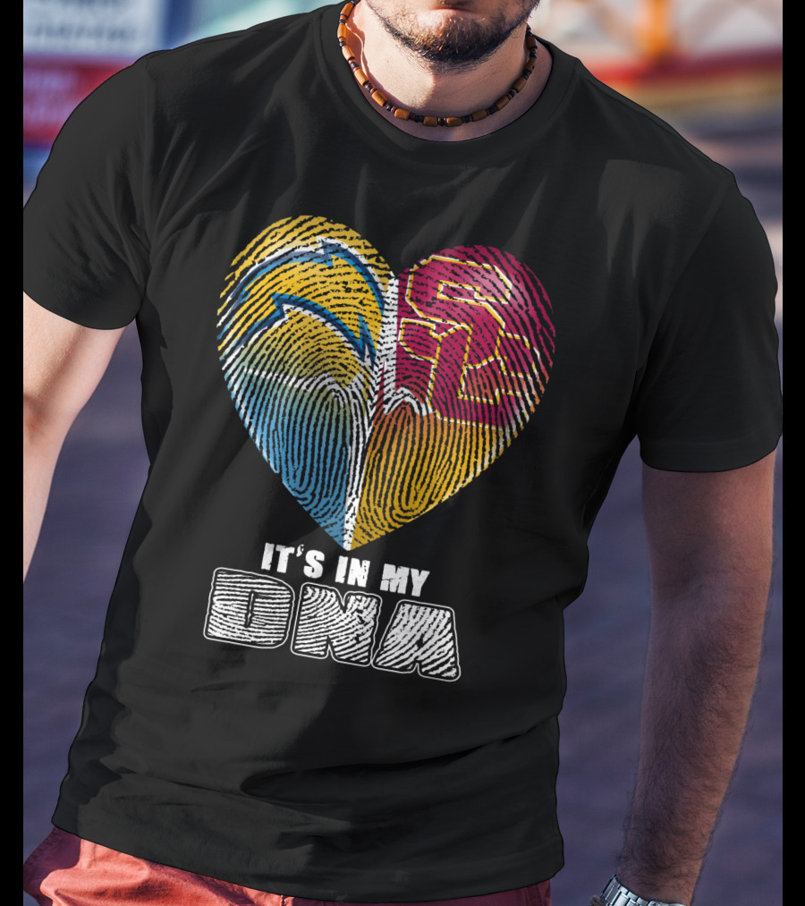 It's In My Dna Chargers Usc Fingerprint Heart T-Shirt