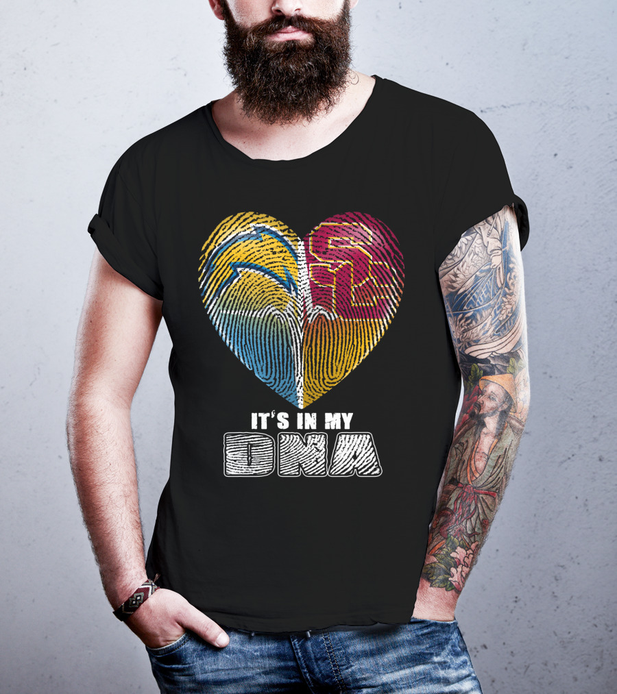 It's In My Dna Chargers Usc Fingerprint Heart T-Shirt