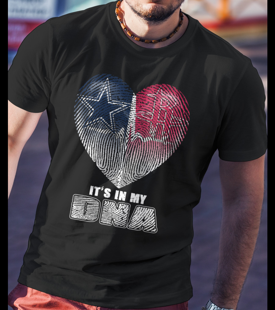 It's In My Dna Dallas Houston Heart Fingerprint T-Shirt