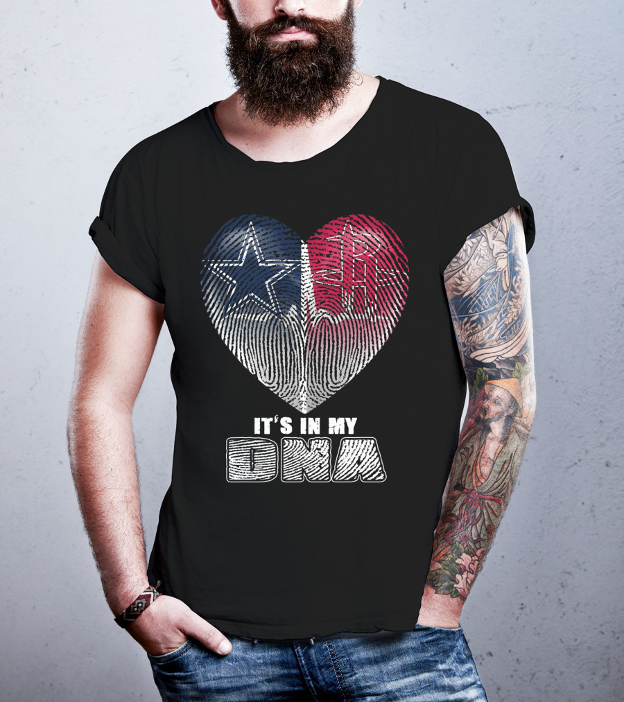 It's In My Dna Dallas Houston Heart Fingerprint T-Shirt