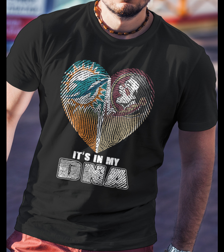 It's In My Dna Miami Dolphins Florida State Seminoles Heart Fingerprint T-Shirt