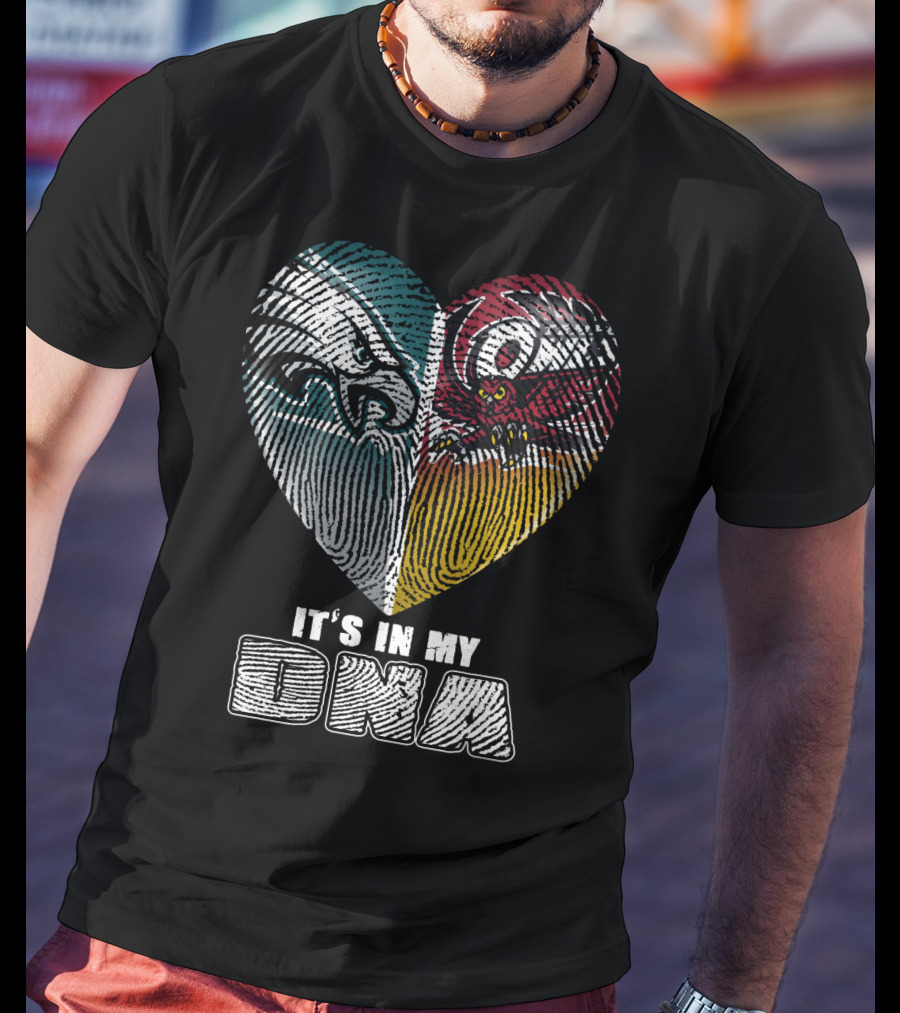 It's In My Dna Eagles Hurricanes Heart Fingerprint T-Shirt