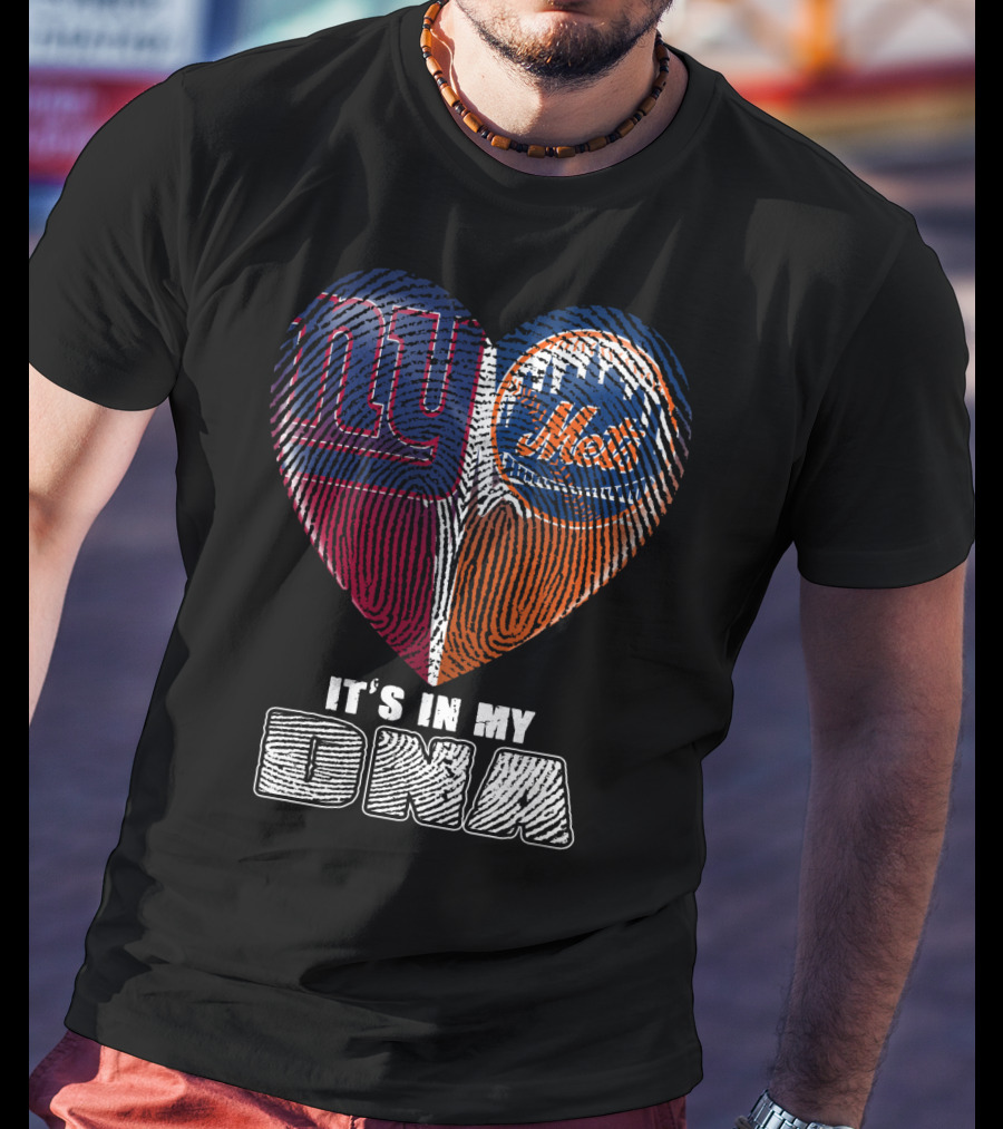 It's In My Dna Ny Giants Mets Fingerprint Heart T-Shirt