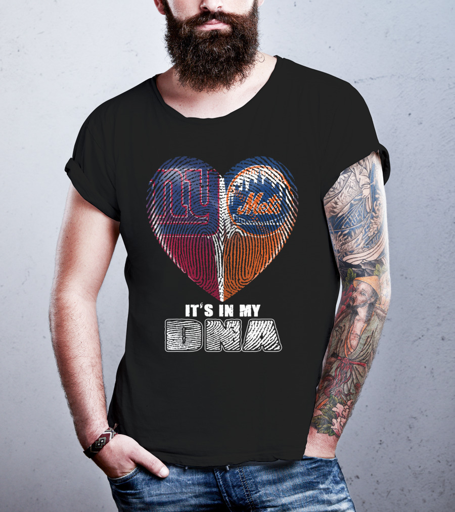 It's In My Dna Ny Giants Mets Fingerprint Heart T-Shirt