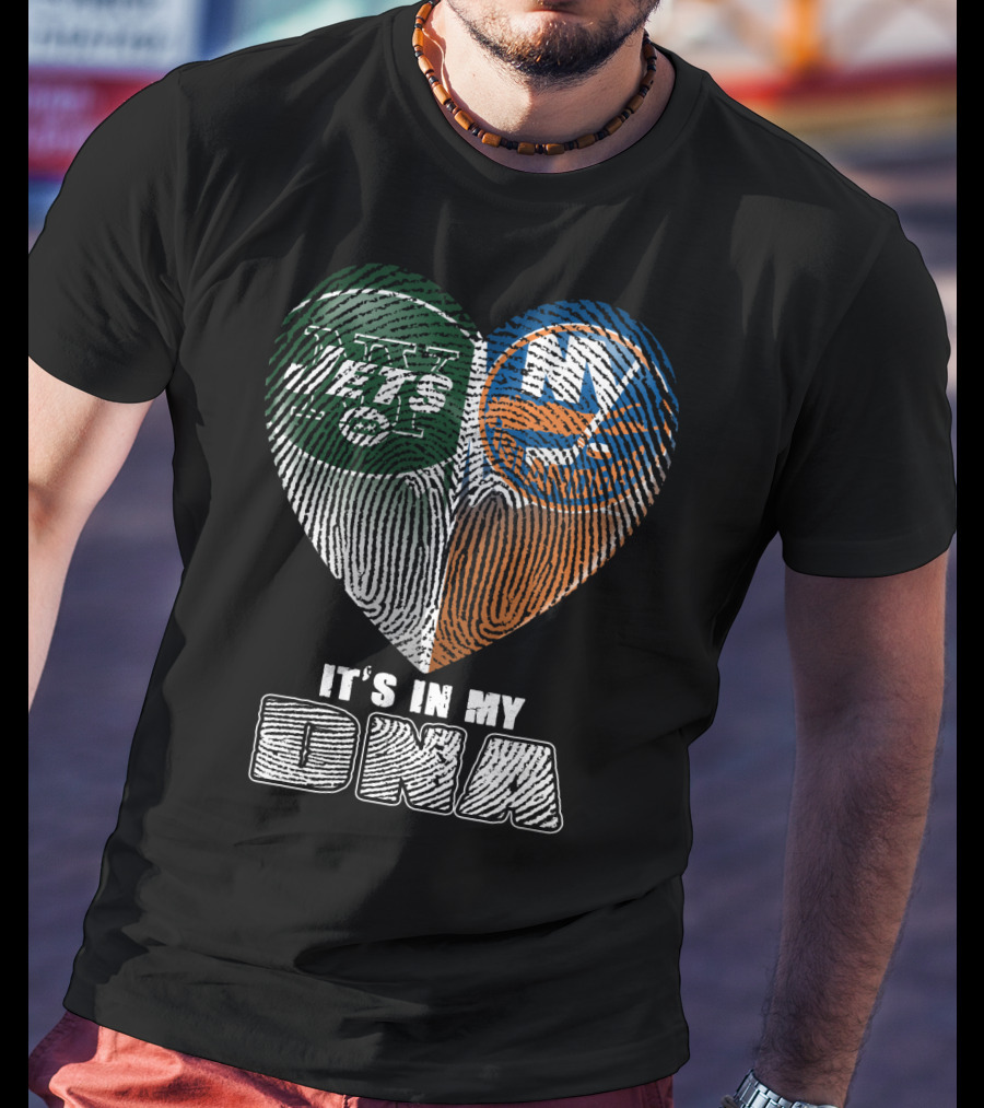 It's In My Dna Jets Islanders Heart Fingerprint T-Shirt