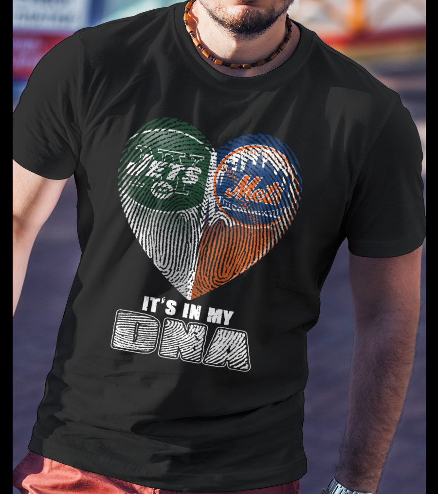Jets Mets It's In My Dna Fingerprint Heart T-Shirt