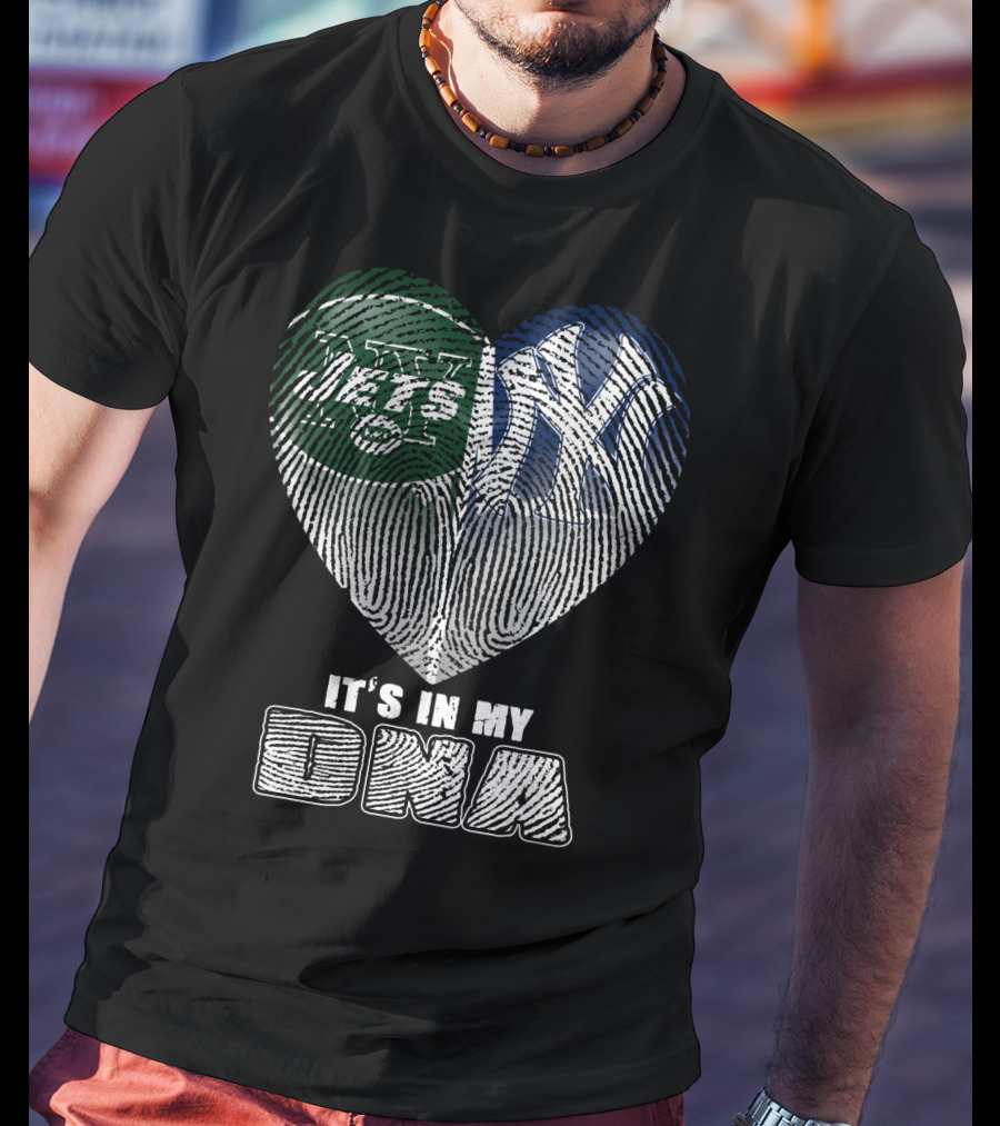 It's In My Dna Jets Yankees Fingerprint Heart T-Shirt