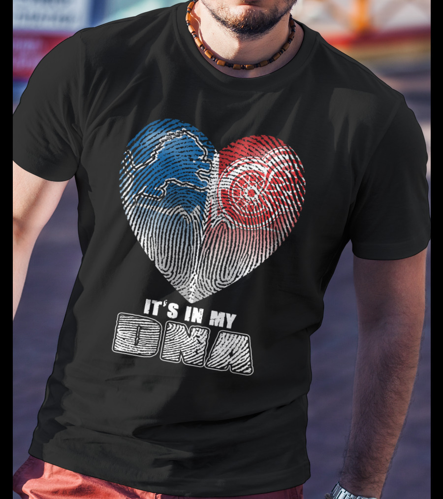 It's In My Dna Detroit Lions Red Wings Fingerprint Heart T-Shirt
