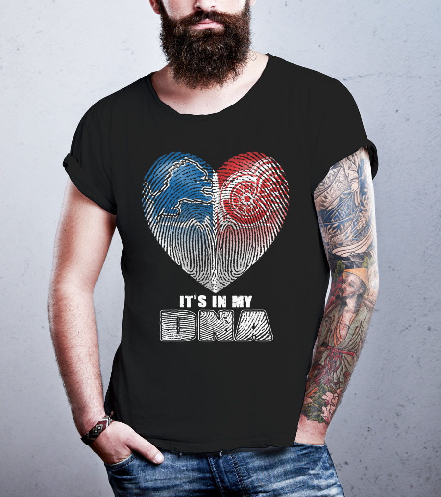 It's In My Dna Detroit Lions Red Wings Fingerprint Heart T-Shirt