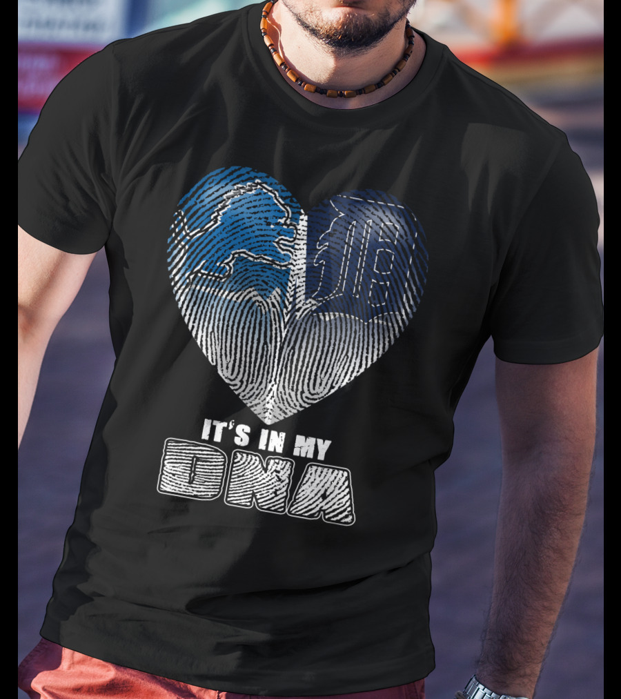 It's In My Dna Detroit Lions Tigers Heart Fingerprint T-Shirt