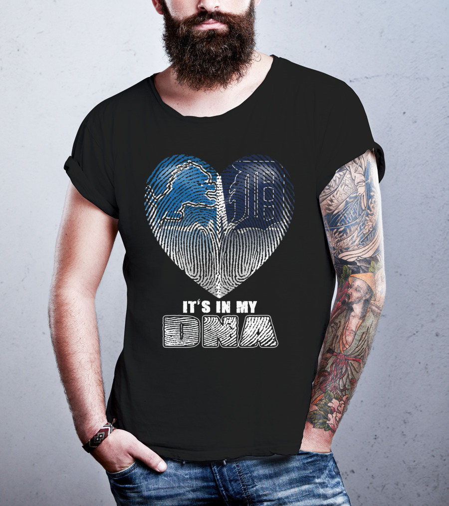 It's In My Dna Detroit Lions Tigers Heart Fingerprint T-Shirt