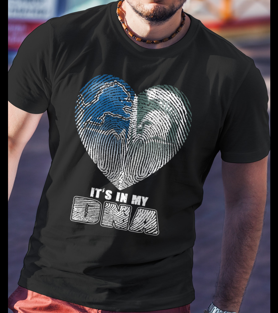 It's In My Dna Detroit Lions Michigan State Fingerprint Heart T-Shirt
