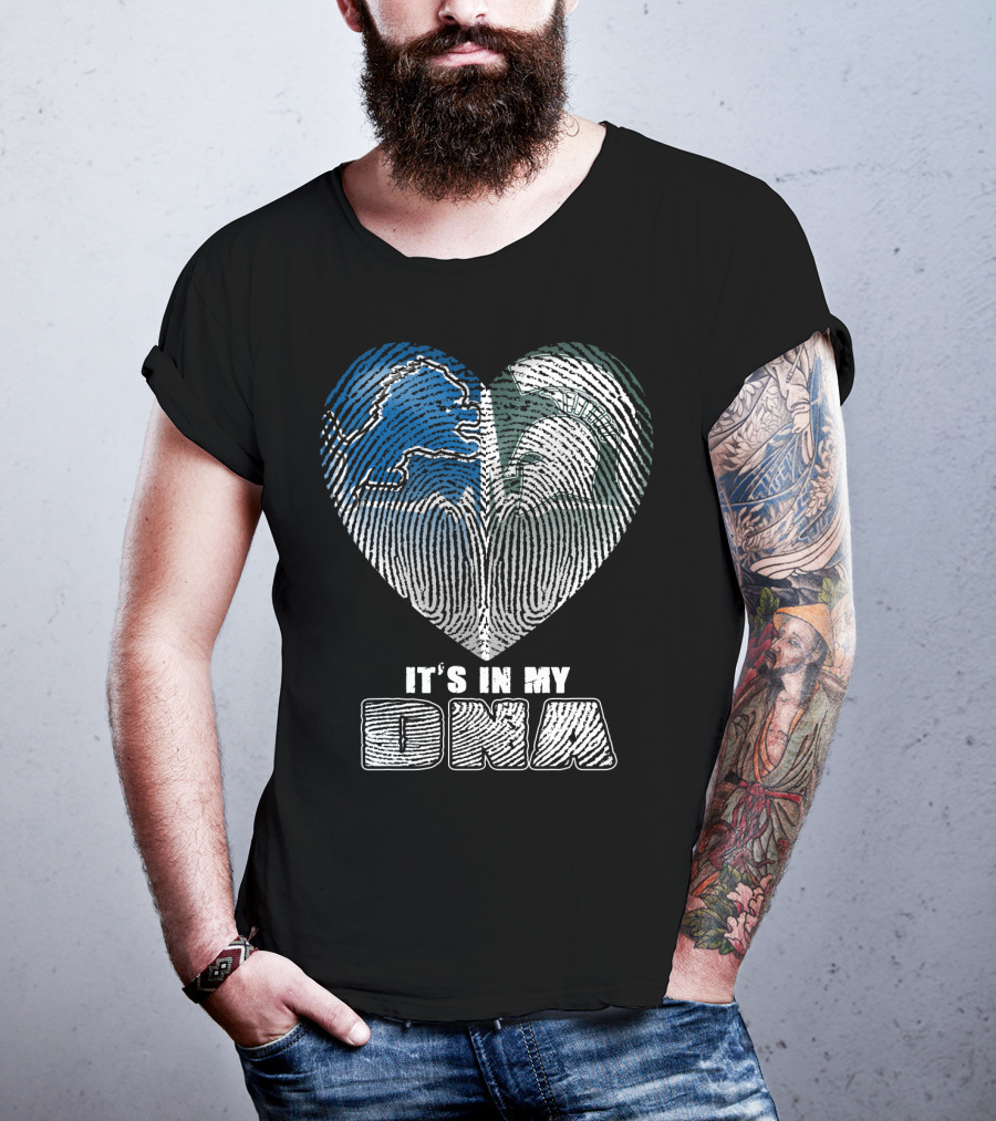 It's In My Dna Detroit Lions Michigan State Fingerprint Heart T-Shirt