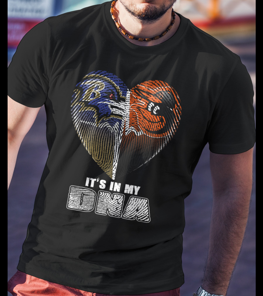 It's In My Dna Ravens Orioles Heart Fingerprint T-Shirt
