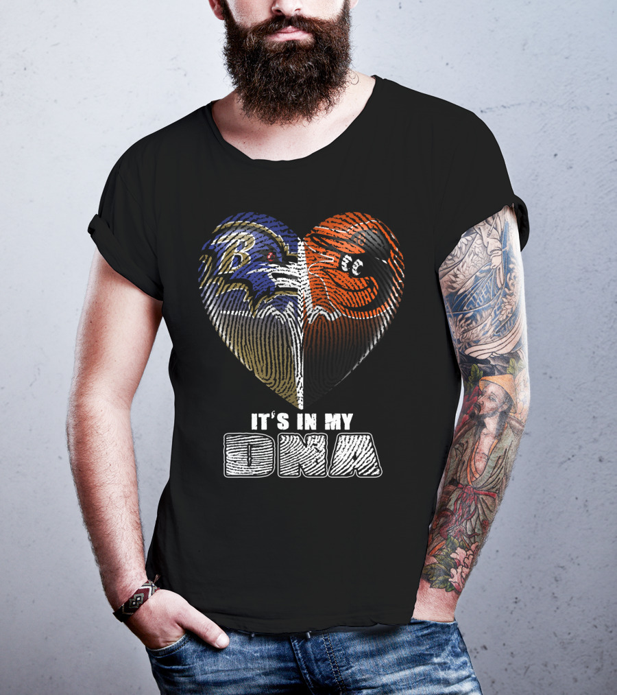It's In My Dna Ravens Orioles Heart Fingerprint T-Shirt