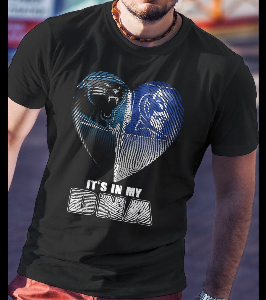 It's In My Dna Carolina Panthers And Duke Blue Devils Fingerprint Heart T-Shirt