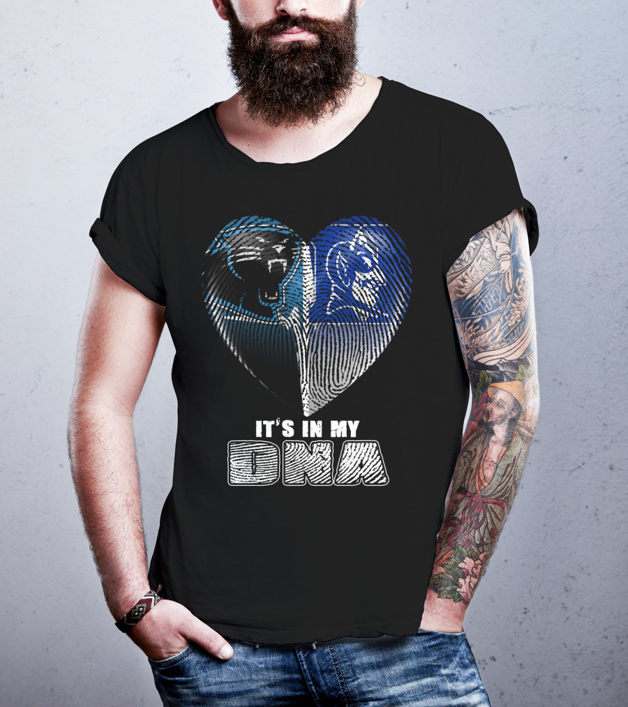 It's In My Dna Carolina Panthers And Duke Blue Devils Fingerprint Heart T-Shirt