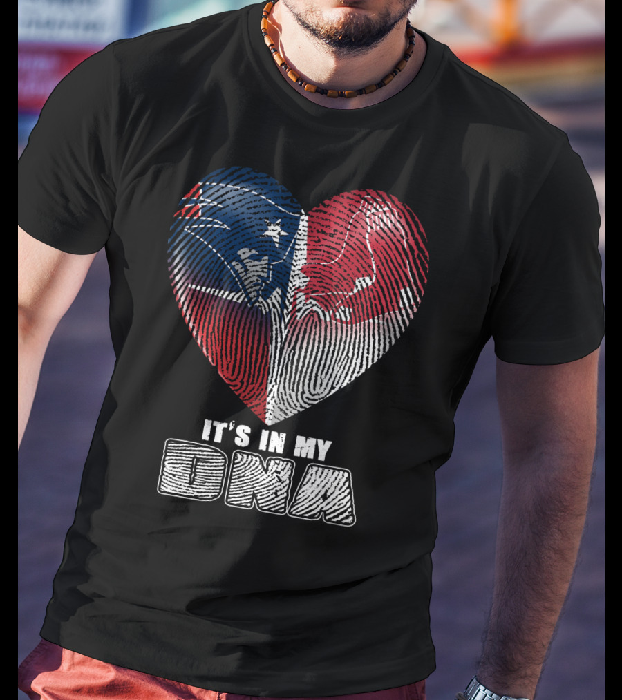 It's In My Dna Patriots Red Sox Heart Fingerprint T-Shirt