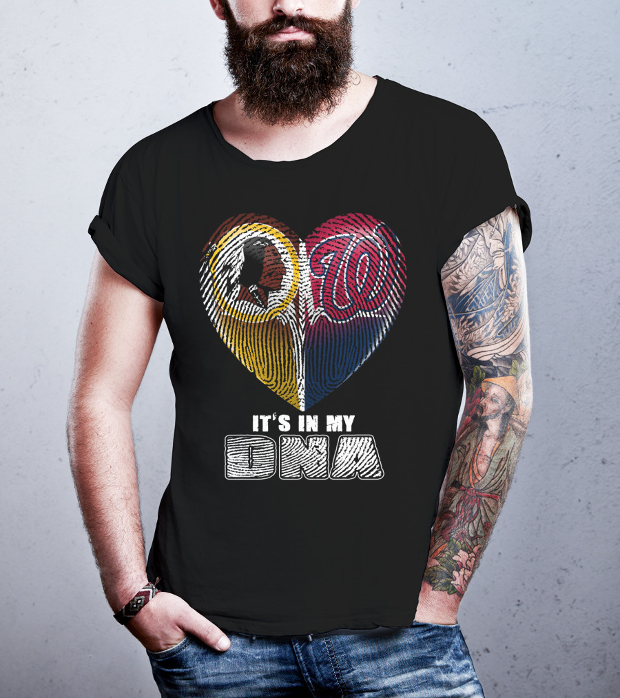 It's In My Dna Washington Redskins Washington Nationals Heart Fingerprint T-Shirt