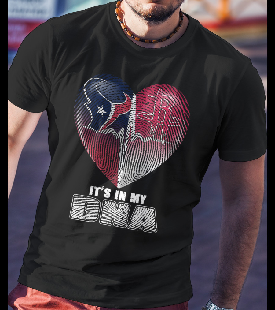 It's In My Dna Houston Texans Houston Rockets Heartbeat Fingerprint T-Shirt