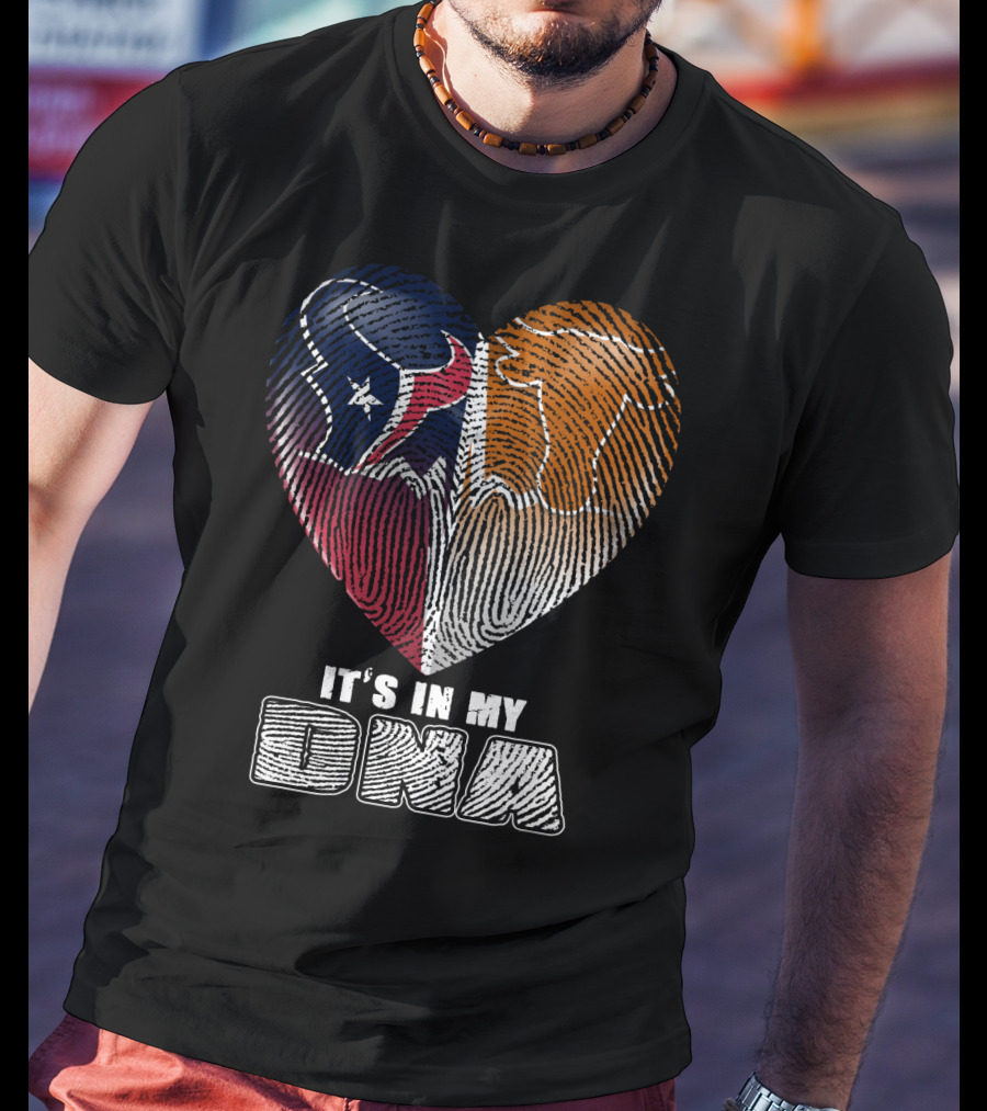 It's In My Dna Texans And Longhorns Heart Fingerprint T-Shirt