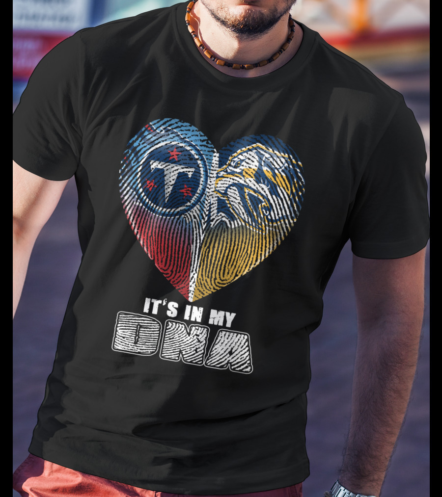 It's In My Dna Tennessee Titans Predators Heart Fingerprint T-Shirt