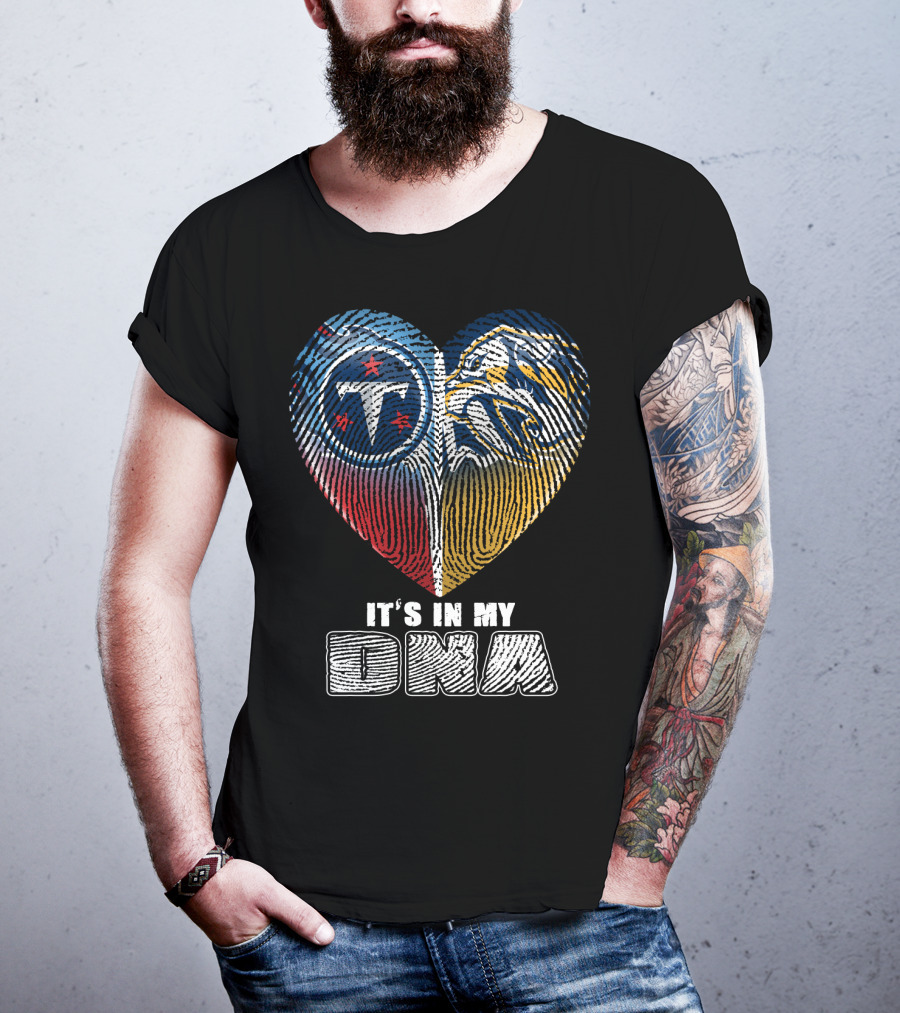 It's In My Dna Tennessee Titans Predators Heart Fingerprint T-Shirt