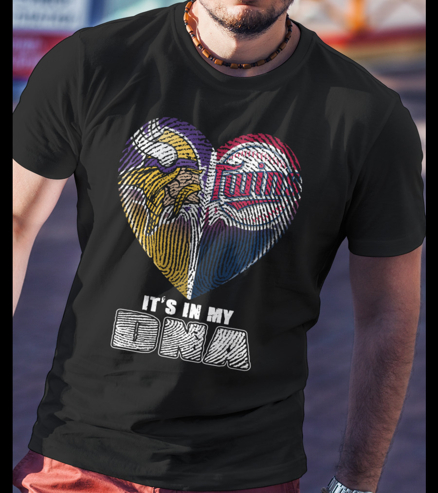 Vikings Twins Fingerprint Heart It's In My Dna T-Shirt