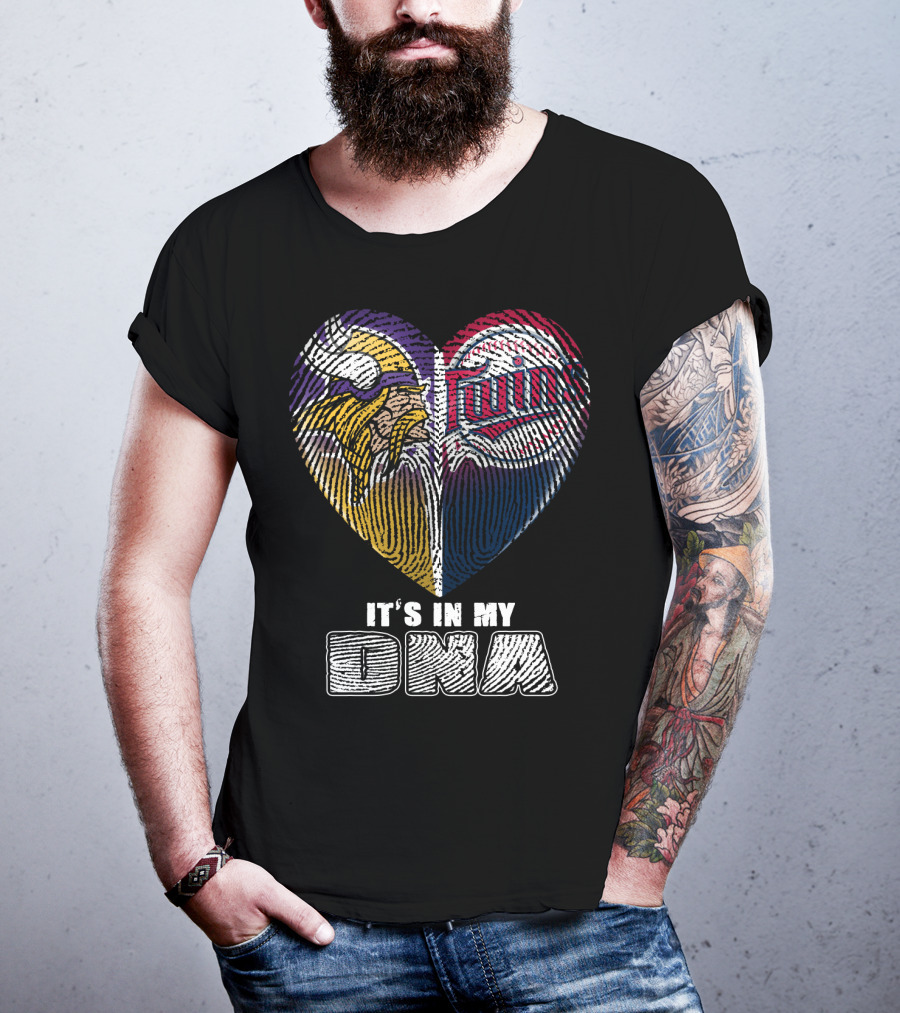 Vikings Twins Fingerprint Heart It's In My Dna T-Shirt