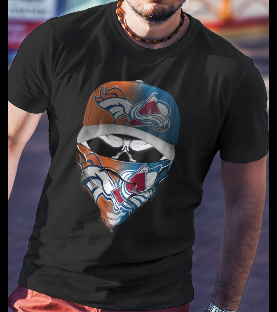 Denver Broncos And Colorado Avalanche Sports Mask Halloween T-Shirt