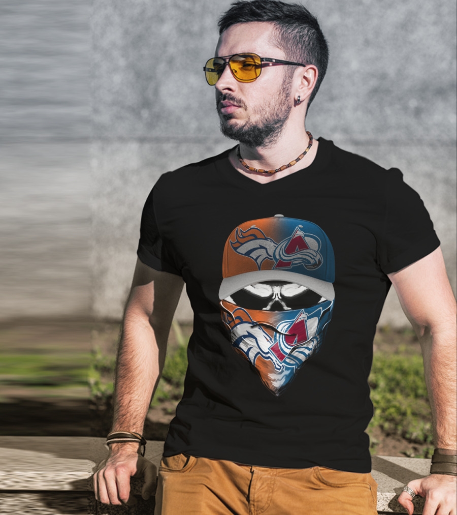 Denver Broncos And Colorado Avalanche Sports Mask Halloween T-Shirt