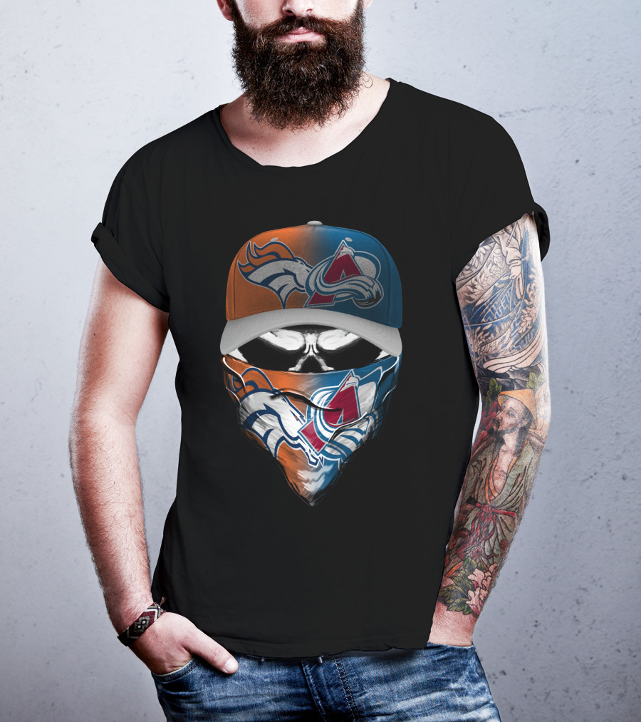 Denver Broncos And Colorado Avalanche Sports Mask Halloween T-Shirt