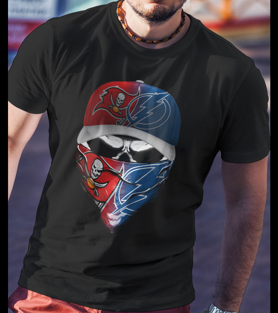 Buccaneers Lightning Face Mask Hat Dual T-Shirt