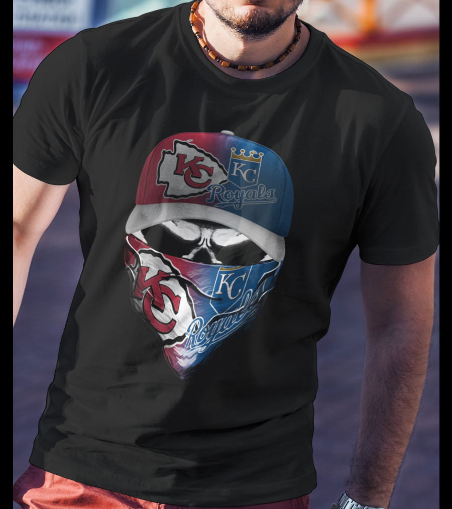 Kansas City Chiefs Royals Skull Mask Logo Mashup T-Shirt