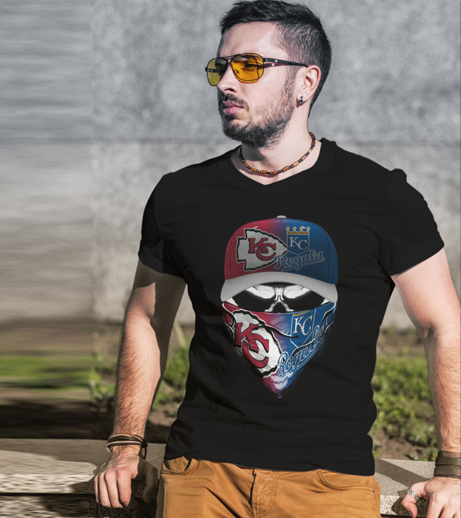 Kansas City Chiefs Royals Skull Mask Logo Mashup T-Shirt