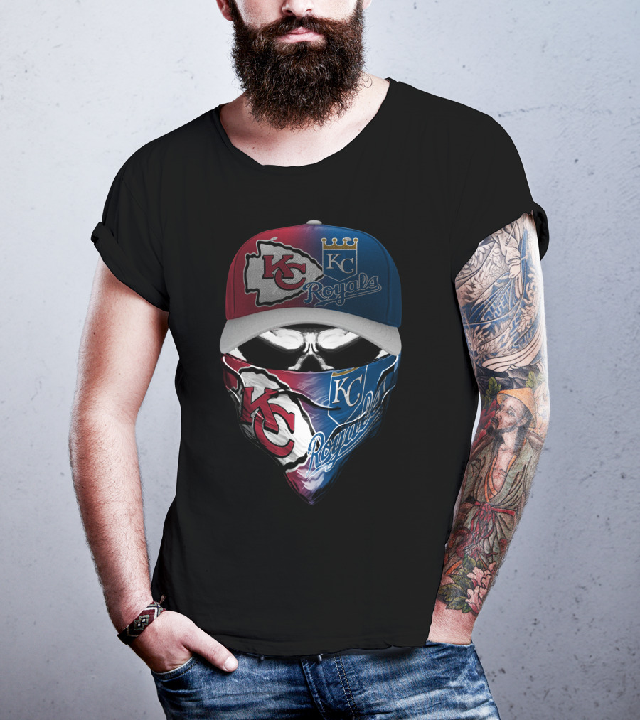 Kansas City Chiefs Royals Skull Mask Logo Mashup T-Shirt