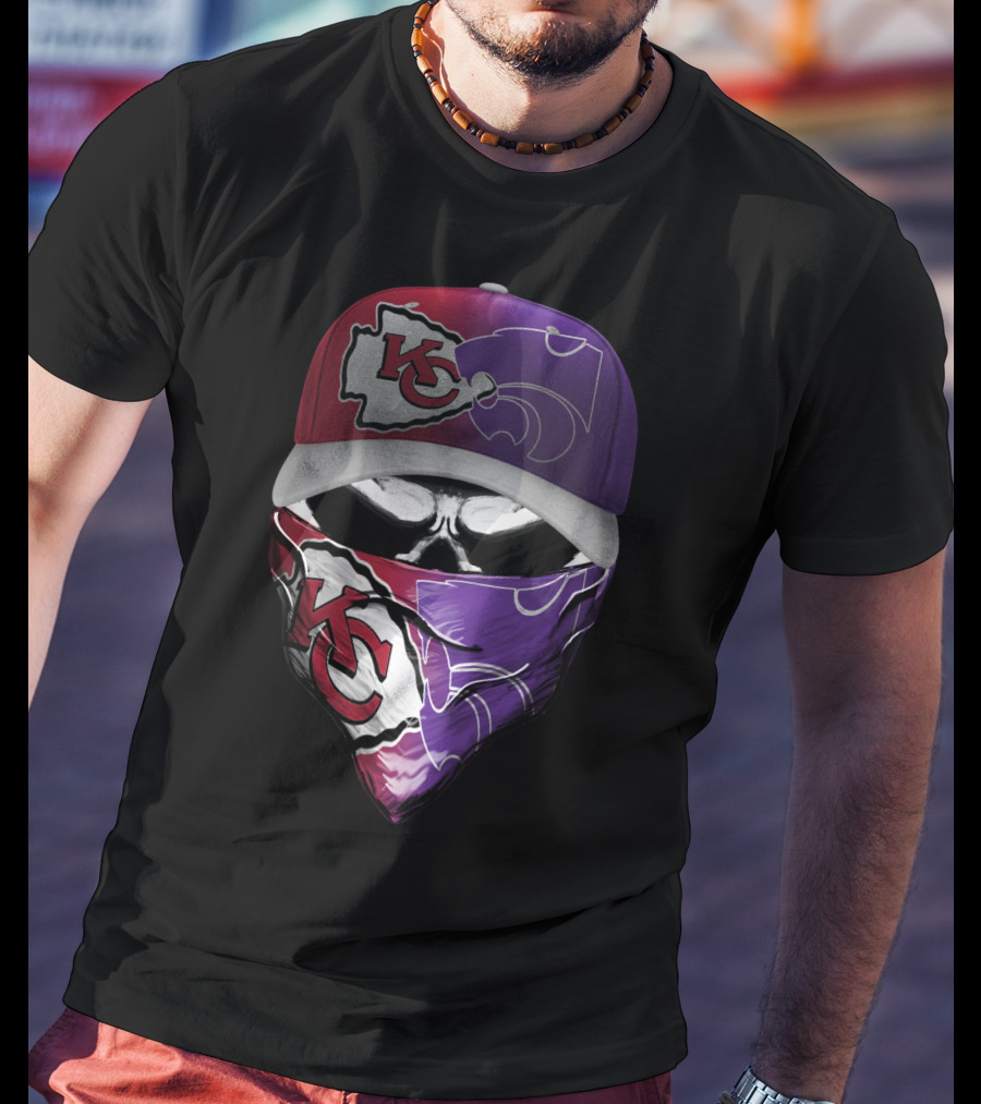 Kansas City Chiefs Kansas State Wildcats Fan Skull Mask T-Shirt
