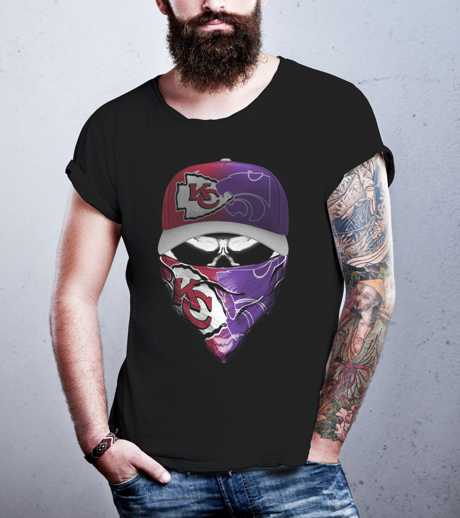 Kansas City Chiefs Kansas State Wildcats Fan Skull Mask T-Shirt