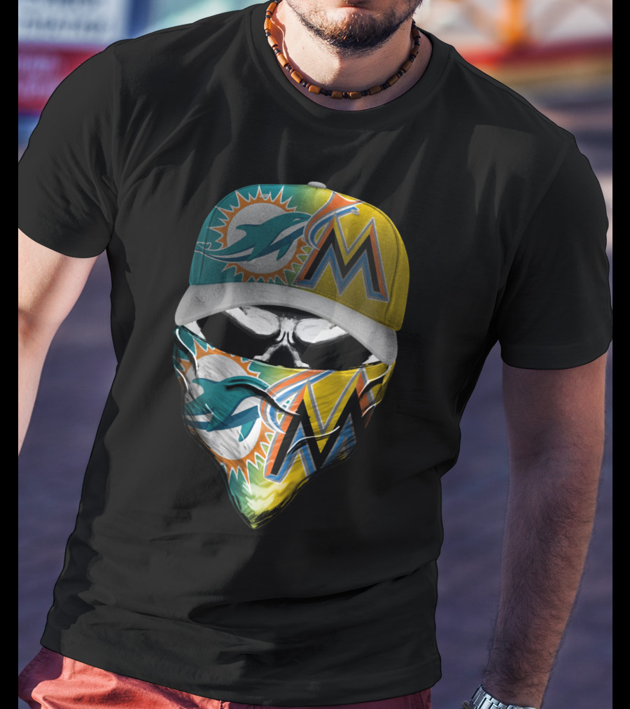 Miami Dolphins Miami Marlins Masked Skull Cap T-Shirt