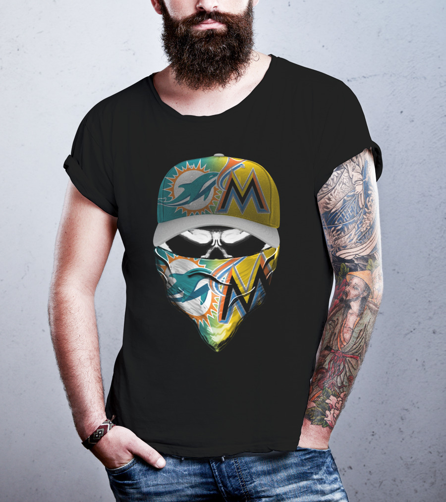 Miami Dolphins Miami Marlins Masked Skull Cap T-Shirt